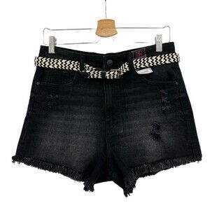 Black Jean Shorts 13 juniors high rise cut off belted women's